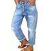 "Plus Size High Waist Stretch Ripped Jeans For Women - Trendy Streetwear With Multi-Button Detail & Comfort Fit"_ecoleips.com