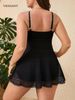 VigoJany 2026 Women Black Mesh Plus Size Swimwear V Neck Push Up Large One Piece Swimsuit Lady Beach Chubby Dress Bathing Suit_ecoleips.com