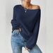 Women's Off-Shoulder Knit Sweater European American Style Solid Color Long Sleeve Loose Fit Cross Border Trade_ecoleips.com