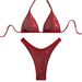 Women's Clothing Women's Sexy Rhinestone Bikini Two Piece Solid Color Strappy Swimsuit Style For Beach Vacation_ecoleips.com