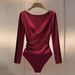 Women’S Slim-Fit Long-Sleeve Bodysuit – V-Neck Pure Color Jumpsuit (Apricot/Burgundy/Navy) For Casual & Layering_ecoleips.com