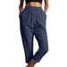 Suitable For All Seasons Summer Cotton Linen Solid Color Elastic Waist Side Pocket Design Casual Women's Capri Pants_ecoleips.com