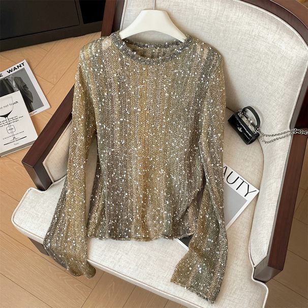 Women’s Clothing Real shot craft style mixed color sequins loose soft waxy sweater women's outer wear slim long sleeve knitted sweater_ecoleips.com