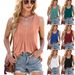 European And American Cross-Border Trade 2025 Spring/Summer New Striped Pleated Solid Color Round Neck Loose Vest_ecoleips.com