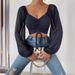 Women's Clothing New V neck Chiffon Drawstring Lantern Sleeve Tight Fashion Sexy Shirt Tops_ecoleips.com