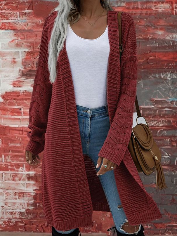 Women's Long Cardigan Sweater - Soft Knit Open Front Coat, Loose Fit V-Neck, Pure Color Stitching, Casual & Elegant_ecoleips.com