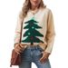 Aria Basics Aria Basics Fuzzy Rain European And American Cross-Border Christmas Tree Pullover Autumn Winter Round Neck Loose Holiday Women's_ecoleips.com