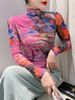 Size S-4XL Women's Long Sleeve Turtleneck Mesh T-shirt Women's Positioning Flower TShirts Female High Stretch Slim Top_ecoleips.com