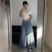 American-style Blue Wide-leg Extra-long Floor-length Ripped Loose-fit Casual Jeans For Women_ecoleips.com