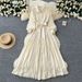 Women's Clothing Autumn Celebrity Niche High End Lace Splicing Single Breasted Waist Knee Length Skirt_ecoleips.com