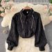 Women's Clothing Rhinestone Embellished Collar Luxury French-Inspired Blouse – Embellished Stand Collar & Puff Sleeves With Crystal Accents (S-3XL)_ecoleips.com