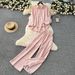 Stylish Women's Casual Lounge Set - Asymmetrical Long Sleeve Shirt With High-Waisted Wide-Leg Pants (2-Piece Outfit)_ecoleips.com