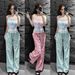 Women's Clothing Women's Sweet Girly Patchwork Suspender Set Plaid Slimming Wide Leg Pants Casual Two Piece Summer Style_ecoleips.com