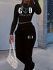 Women's Sporty Cropped Long Sleeved Pant Set Tight Fitting American Style Drawstring Casual Sweatshirt With Pockets_ecoleips.com