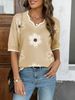 V Neck Printed Knit Sweater Short Sleeved Top Loose Casual Women's Clothing American Style Summer_ecoleips.com