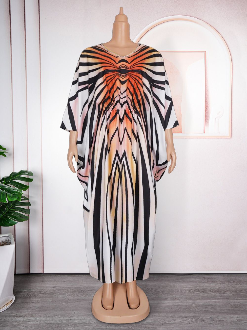 Women's Clothing Plus Size Clothes Gradient Striped Plus Size Dress For Women - Adjustable Waist, African Tribal Print, Lightweight_ecoleips.com