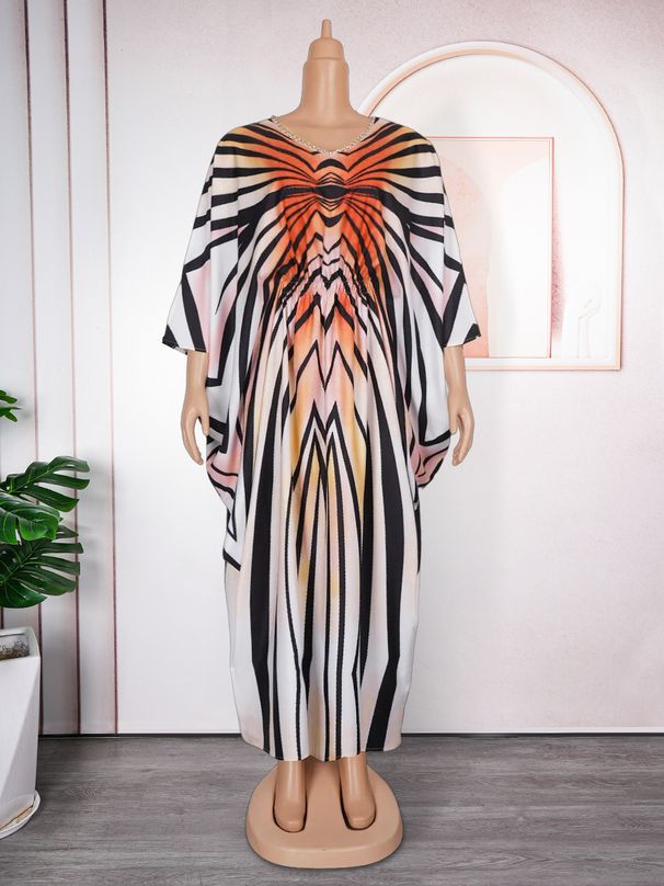 Women's Clothing Plus Size Clothes Gradient Striped Plus Size Dress For Women - Adjustable Waist, African Tribal Print, Lightweight_ecoleips.com