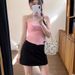 Purely Desirable White Letter Print Camisole For Women, Summer Sweet And Spicy Sexy Bow-tie Inner Top, Short Outerwear_ecoleips.com