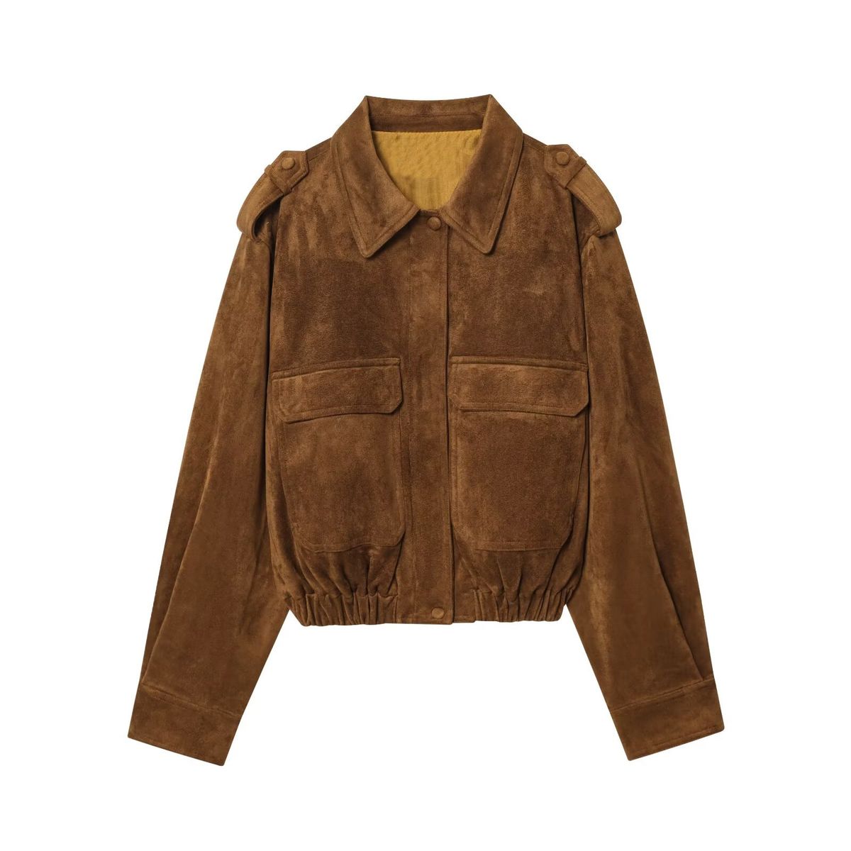 TRAFZA Women's Vintage Suede Bomber Jacket - Retro Faux Leather Coat With Lapel Collar & Pockets, Streetwear Fashion For Fall_ecoleips.com