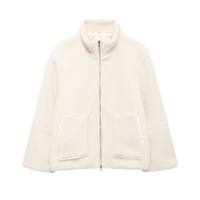 Women's High-Neck Fleece Coat – Cozy Oversized Teddy Jacket For Fall & Winter, Minimalist Street Style_ecoleips.com