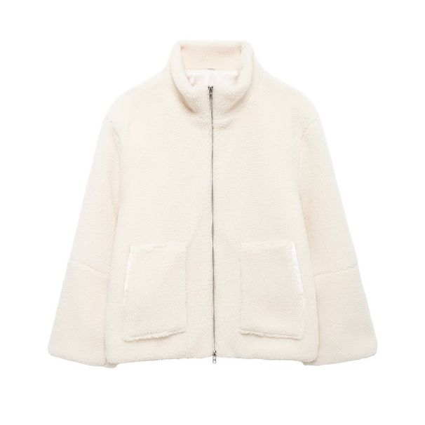 Women's High-Neck Fleece Coat – Cozy Oversized Teddy Jacket For Fall & Winter, Minimalist Street Style_ecoleips.com