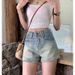 American Style Spicy Girl Denim Shorts, Women's Summer New High Waisted Design, A-Line Slimming, Elastic Blue Ultra_ecoleips.com