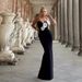 Women's Clothing Elegant Women's Strapless Floral Slit Dress V Neck High-End Style Summer Black Formal Wear_ecoleips.com