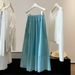 Women's High-Waisted Slimming Patchwork Midi Skirt Gentle Light Solid Color A-Line Mid-Length Flared Skirt for Summer Style_ecoleips.com