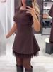 Elegant Casual Dress Spring Summer New Style Hot Rhinestone Hem Mesh Solid Fashion Dress For Women Short Sleeve Holiday Dress_ecoleips.com