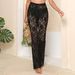 Sheer Floral Lace Pants For Women – Sexy High-Slit Bell Bottom Palazzo Pants (Black, S-Xl) Versatile Styling_ecoleips.com