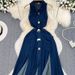 Women's Clothing New Retro Lapel Hollow Waist Revealing Sleeveless Single Breasted A Line Slit Denim Dress_ecoleips.com