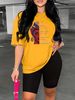 Summer Women's Casual Fashion Letter Graphic Print Loose T-shirt Shorts Two-piece Set Summer Sportswear Suitable For Daily Wear-165_ecoleips.com