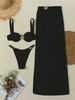 Women's Slim Fit Solid Color Bikini Two Piece Swimsuit With Straps Sexy Beach Skirt Three Piece Set_ecoleips.com