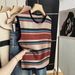 Women's Retro Color Block Striped Knitted Vest Sleeveless Round Neck Spring Autumn New Style Layering Top_ecoleips.com