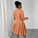 Women's Clothing Plus Size Clothes"Elegant Caramel A-Line Long Dress – High Waist & Slimming Long Sleeves, Autumn/Winter Women's Dress_ecoleips.com