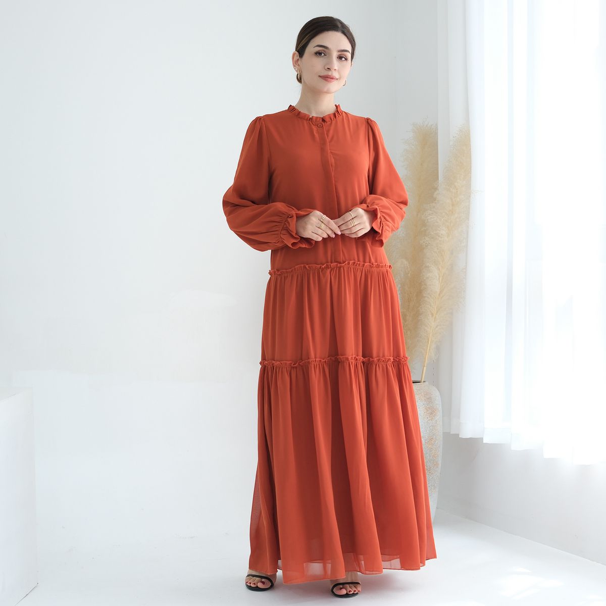 Women's Clothing Modest Abaya Dress Timeless Elegance Long Dress – Modest A-Line Maxi Dress With Scarf (Black, Forest Green, Coffee Brown, Khaki)_ecoleips.com