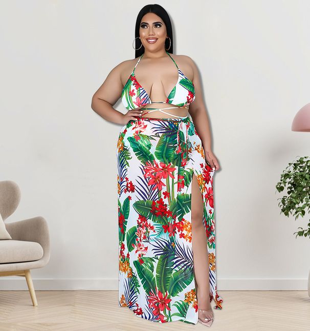 Women's Clothing Plus Size Women's Strapless Swimsuit Set 3 Pieces Printed Summer Fashion Design For Formal & Casual For Women_ecoleips.com