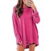 Fashionable Solid-Color Waffle-Patterned Loose-Collared Long-Sleeved Top With Slit, Available In Plus Sizes For Women_ecoleips.com