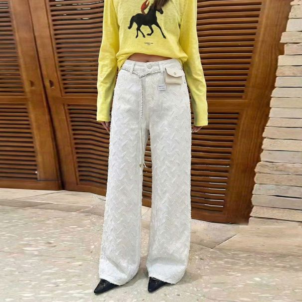 Women's Floral Jacquard Wide-Leg Jeans - High Waist Relaxed Fit Vintage Denim Pants With Retro Wash, Boho Chic Palazzo Trousers_ecoleips.com