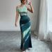 Women's Clothing Summer New Contrast Color Slim Dress Oblique Shoulder Long Skirt_ecoleips.com