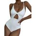 New One-piece Swimsuit Women's Solid Color Hollow European And American With Chest Pad Sexy Tight Backless Swimsuit_ecoleips.com