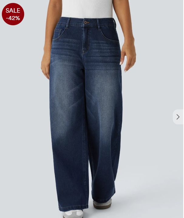 Women’s Vintage Washed Baggy Jeans – 90s Retro Wide-Leg Denim Pants (Light Blue/Navy/Indigo, Sizes S-2XL, Mid-Rise Relaxed Fit)_ecoleips.com