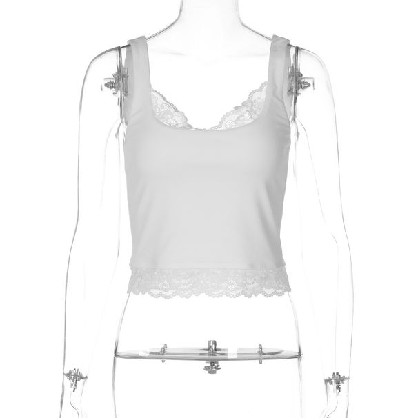 Women's Trendy Short Vest Top Sexy Lace Trim Versatile Solid Color European American Style Hot Girl Style_ecoleips.com