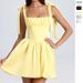 Women's Clothing Fashion Square Collar High Waist Pleated Splicing Bow Suspender Dress_ecoleips.com