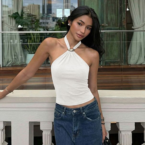 French-sty Adjustab Buck Strap Top For Women, 2026 Spring New Fashion, Sexy Backss Solid Color Tube Top,_ecoleips.com