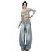 New American-style Washed Wide-leg Casual Banana Pants, Extra-long Loose Curved-cut Jeans For Women_ecoleips.com