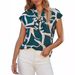 2025 Women's Summer Printed Casual Shirt Top With Bowknot V-Neck Short Sleeve_ecoleips.com