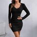 Brushed Knit Bodycon Dress – V-Neck Long Sleeve Wrap Dress With Waist Definition (S-XXL) | Work-to-Wine Staple_ecoleips.com