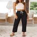Suitable For All Seasons 2025 Autumn Winter Women's Loose Casual Drawstring Cotton Linen Straight Cropped Pants_ecoleips.com
