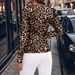 Leopard Print Button-Down T-Shirt - Stretch Polyester Slim Fit Long Sleeve Top For Women, Streetwear & Casual Chic (Blue/Brown, S-XXL)_ecoleips.com